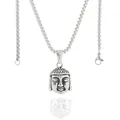 Macro shot of vintage titanium steel Buddha pendant with oxidized details and box chain - Pendant Only (Without Chain) / Silver