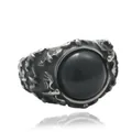 Bague punk en acier titane avec pierre noire et gravure œil de dragon vintage - Argent Yeux Noirs