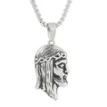 Macro view of religious Jesus pendant in silver stainless steel with box chain necklace - Pendant Only (No Chain) / Silver