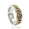Anillo punk de acero inoxidable con cadena cubana dorada bicolor para hombre y mujer - US 6 / Mezcla de Plata y Oro