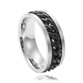 Anillo giratorio punk de acero inoxidable con cadena cubana negra y acabado plateado - US 6 / Negro Plateado