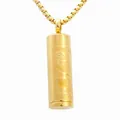 Golden stainless steel cylinder prayer necklace with engraved Buddhist mantras and chain - Pendant Only (No Chain) / Gold