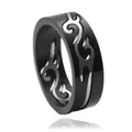 Punk style titanium steel ring with black finish and hollow silver flame patterns - US 7 / Black