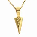 Golden titanium steel spearhead pendant necklace with geometric patterns and box chain - Pendant Only (No Chain) / Gold