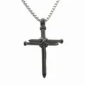 Detailed close-up of punk style cross pendant made of intertwined industrial steel nails - Pendant Only (No Chain) / Black