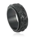 Rotatable black stainless steel ring with embossed eye patterns for men in punk style - US 7 / Two-tone Gold Black