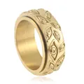 Gold stainless steel spinner ring with evil eye relief pattern for men and women - Gold