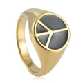 Vintage gold-plated stainless steel seal ring with black enamel peace sign for men - US 7 / Gold Black Enamel