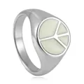 Polished stainless steel signet ring with a white enamel peace symbol on the face - US 7 / Silver White Enamel