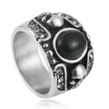 Anillo de calavera punk vintage en acero de titanio con piedra negra y circonitas - Talla US 7 / Silver Black Stone