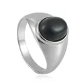Vintage stainless steel ring for men with an oval black onyx stone on a silver band - US 7 / Silver With Black Stone