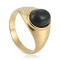 Vintage gold-plated stainless steel signet ring featuring a large oval black onyx stone - US 7 / Gold Black Stone
