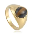 Men's gold-plated stainless steel signet ring with oval tiger eye stone inlay - US 7 / Gold Brown Stone