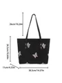 Grand sac cabas noir brodé de papillons avec dimensions détaillées affichées - Noir sans Pendentif