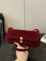 Vintage burgundy suede shoulder bag with an elegant golden oval metallic buckle lock - Red (No Pendant)