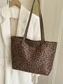 Grande borsa tote vintage con stampa leopardata in pelle scamosciata e spalline - Senza Ciondolo / Marrone