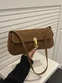 Braune Baguette-Tasche mit Leopardenmuster, goldenem U-Verschluss und langem Schultergurt - Braun