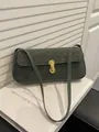 Retro dunkelgrüne Wildleder-Unterarmtasche mit goldener Metallschnalle und Schultergurt - Grün