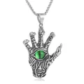 Macro shot of gothic punk silver claw pendant featuring a green devil eye stone detail - Pendant Only (No Chain) / Silver (Green Eyes)