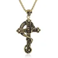 Gothic punk cross pendant with snake and skull elements in vintage stainless steel finish - Vintage Gold (Skull Clasp)