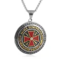 Retro Edelstahl Kreuz Anhänger Kette mit roter Emaille und lateinischer Inschrift - Nur Anhänger (Ohne Kette) / Zweifarbig Schwert Stil (Zweifarbig 01)