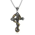 Gothic titanium steel cross pendant with silver skull and gold snake on box chain necklace - Pendant Only (No Chain) / Two-tone Gold (Skull Clasp)