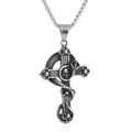 Gothic punk cross pendant with snake and skull design in vintage stainless steel - Pendant Only (No Chain) / Silver