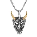 Retro Hannya-Maskenanhänger aus Edelstahl mit goldenen Hörnern und antikem Silber-Finish - Nur Anhänger / Zweifarbig (Gold & Silber)