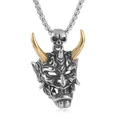 Retro-Hannya-Geistermasken-Anhänger aus Edelstahl mit goldenen Hörnern für Herren - Nur Anhänger / Zweifarbig Gold (Totenkopfverschluss)