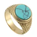 Detail of vintage gold steel ring with turquoise stone and woven texture pattern - US 7 / Gold Turquoise