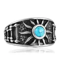 Vintage oxidized silver sun ring with blue turquoise stone inlay for men on white background - US 7 / Steel Green Turquoise