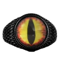 Macro view of a black punk ring featuring a red dragon eye glass stone and scale texture - US 7 / Black Plated Yellow Black Eye
