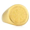 Anello con sigillo vintage in acciaio inossidabile dorato con incisione bussola e stella - US 7 / Oro