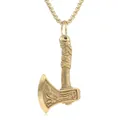 Gothic gold axe pendant necklace with intricate wing carvings and textured handle details - Pendant Only (No Chain) / Gold