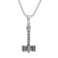 Viking Mjölnir pendant in vintage stainless steel with valknut carvings and square chain - Pendant Only / Steel