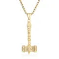 Gold stainless steel Thor's hammer Mjölnir pendant with Valknut symbol and rollo chain - Pendant Only / Gold