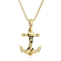 Vintage punk gold skull anchor pendant with box chain in polished stainless steel - Pendant Only (No Chain) / Antique Gold