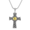 Gothic punk stainless steel Celtic cross pendant with yellow dragon eye stone and chain - Pendant Only (No Chain) / Silver (Yellow Eye)