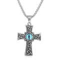Detail of vintage steel cross pendant featuring blue evil eye and Celtic knot patterns - Pendant Only (No Chain) / Silver (Blue Eye)