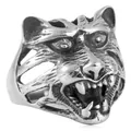 Vintage stainless steel wolf head ring with retro punk style and hollow detailing - US 7 / Silver