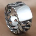 Punk style stainless steel motorcycle chain ring with square surface in retro silver - US 7 / Silver