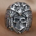 Vintage stainless steel skull eagle ring with punk style silver finish on brown silk - US 7 / Antique Silver