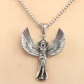 Vintage Edelstahl Halskette mit Engel-Königin Anhänger und Flügeln für Damen und Herren - Nur Anhänger (Ohne Kette) / Stahlfarben