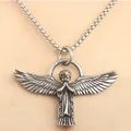 Vintage stainless steel angel boy pendant with detailed wings on cross chain necklace - Single Pendant (No Chain) / Steel