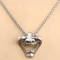 Punk style stainless steel fang mask pendant necklace with gold accents and box chain - Pendant Only (No Chain) / Two-tone (Gold & Silver)