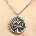 Punk style stainless steel skull anchor pendant with red stone on silk fabric - Pendant Only (No Chain) / Ruby Decoration / Steel