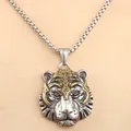 Punk style tiger head pendant in stainless steel with gold-plated vintage patterns - Pendant Only (Without Chain) / Gold/Silver Two-tone