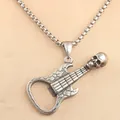 Punk rocker skull guitar pendant necklace with bottle opener in retro stainless steel - Pendant Only (No Chain) / Steel
