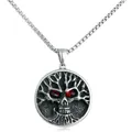 Detail of gothic stainless steel tree of life pendant with skull and red crystal eyes - Pendant Only (Without Chain) / Silver (Red Zirconia Eyes)