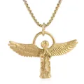 Gothic gold angel wings pendant necklace with detailed prayer angel and box chain - Pendant with Chain / Gold